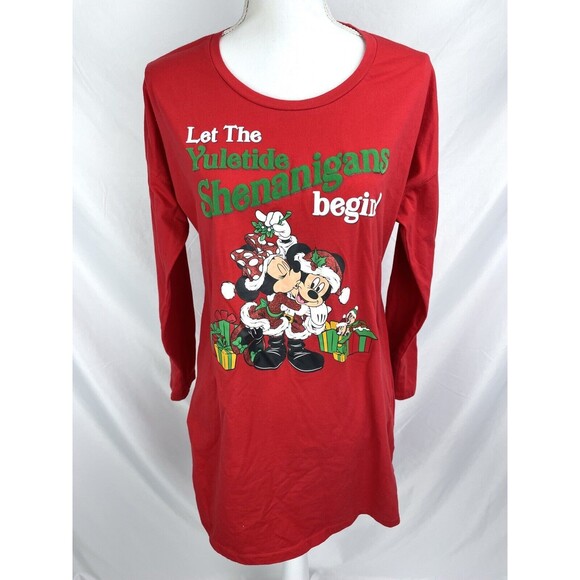 Disney Tops - Disney Parks M/L‎ Mickey Minnie Mouse Red Christmas Shirt Women Yuletide
